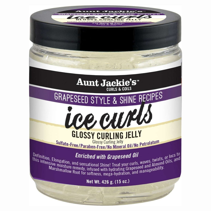 Aunt Jackie’s Grapeseed Ice Curls 15 Oz – Glossy Curling Jelly for Soft, Defined, Frizz-Free Curls